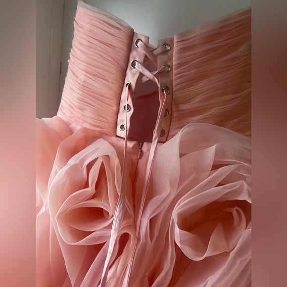 Luxury Pink/Peach 3D Floral Rosette long midi/ floor length gown - Picture 3 of 6